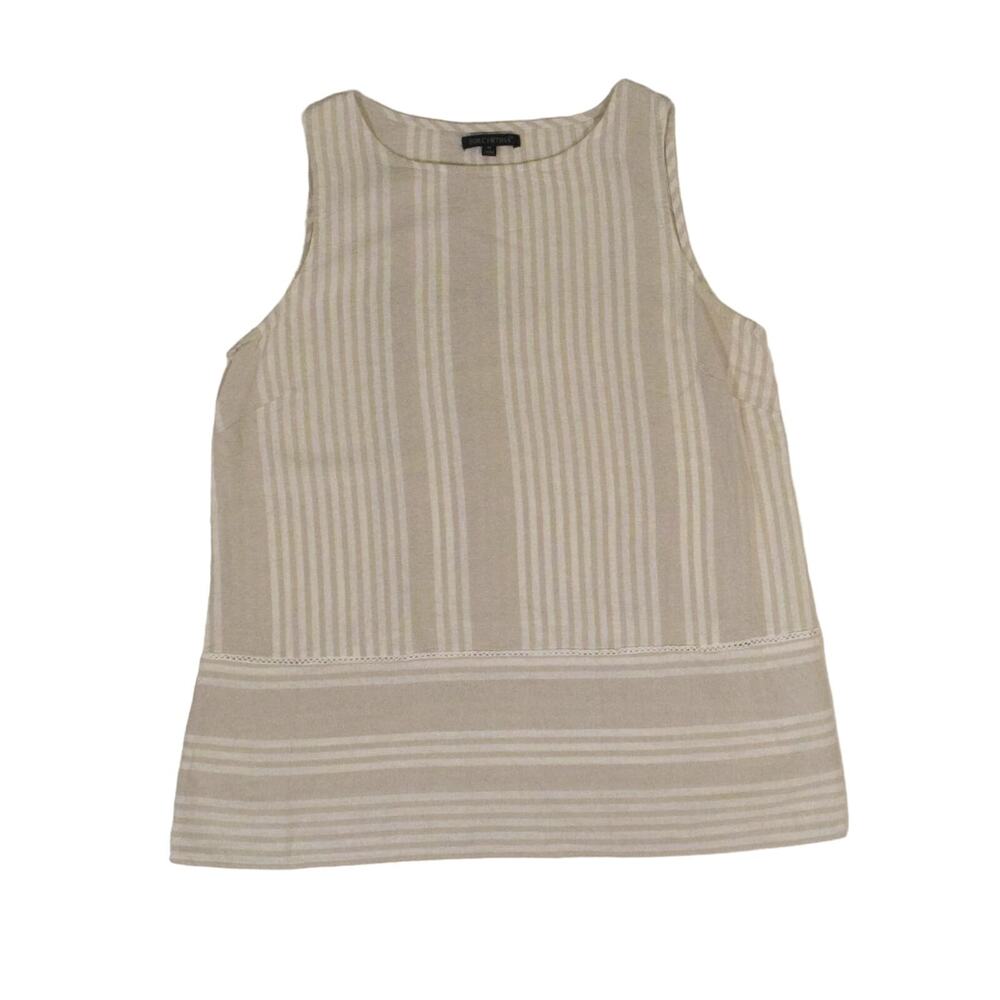 For Cynthia Summer Sleeveless Top Beige/Cream Stripes Linen Cotton Blend Woven M